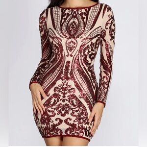 Windsor Burgundy and Cream Patterned Dress